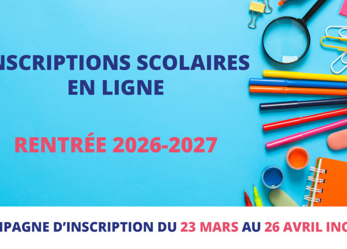 Fournitures scolaires et titre "Inscriptions scolaires en ligne rentrée 2026-2027"